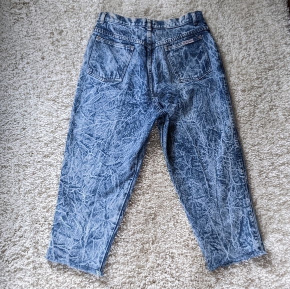Vintage 1980s Acid Washed High Waisted Jeans Cropped Frayed Hem Size 13/14 - Picture 4 of 6
